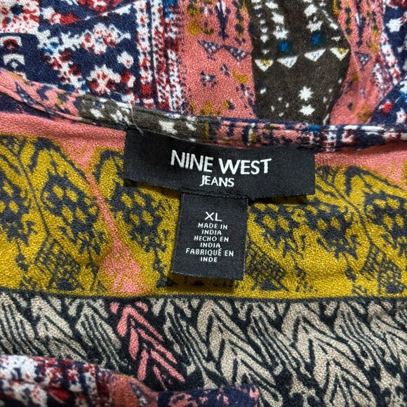 Nine West Jeans Multicolor Button Down Boho Print Blouse Top – Size XL - Picture 5 of 5